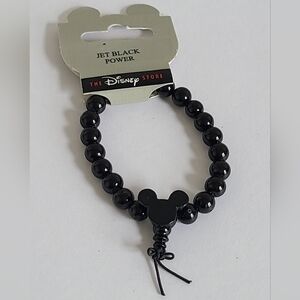 Vintage Disney Store Merch Black Power Beaded Mickey Head Stretchy Bracelet